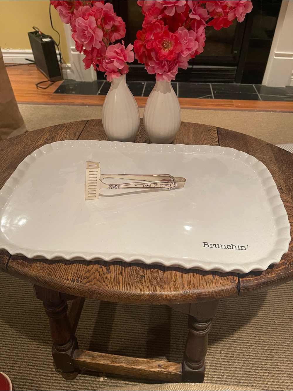 Mud Pie Brunchin' White Ceramic Serving Platter